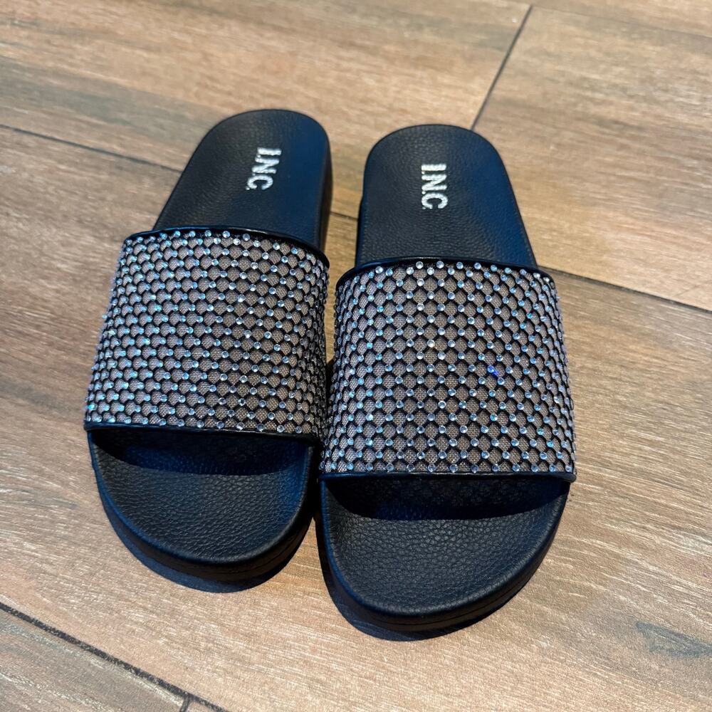 I.N.C. International Concepts Women's Peymin Pool Slides Black Size 9